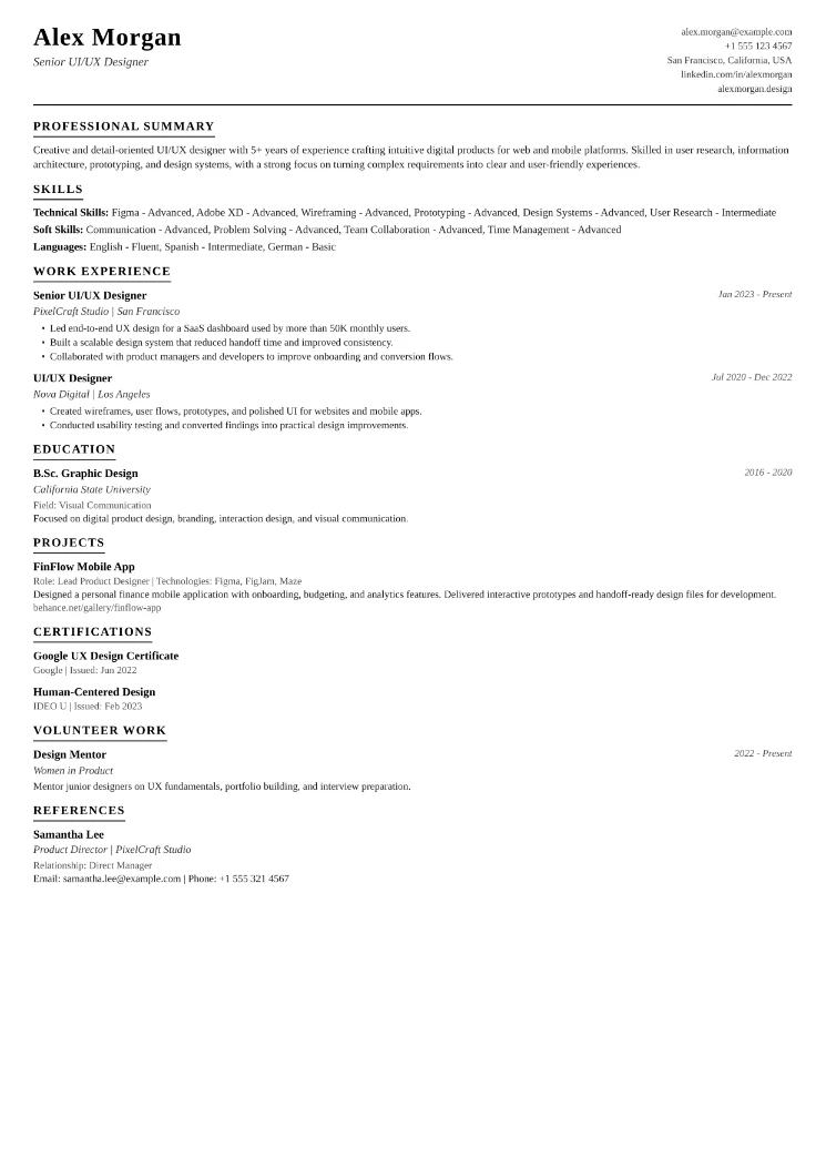 ATS Formal CV template preview
