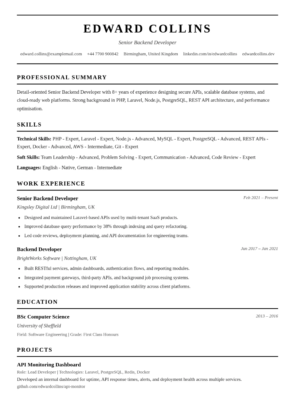 ATS International CV template preview