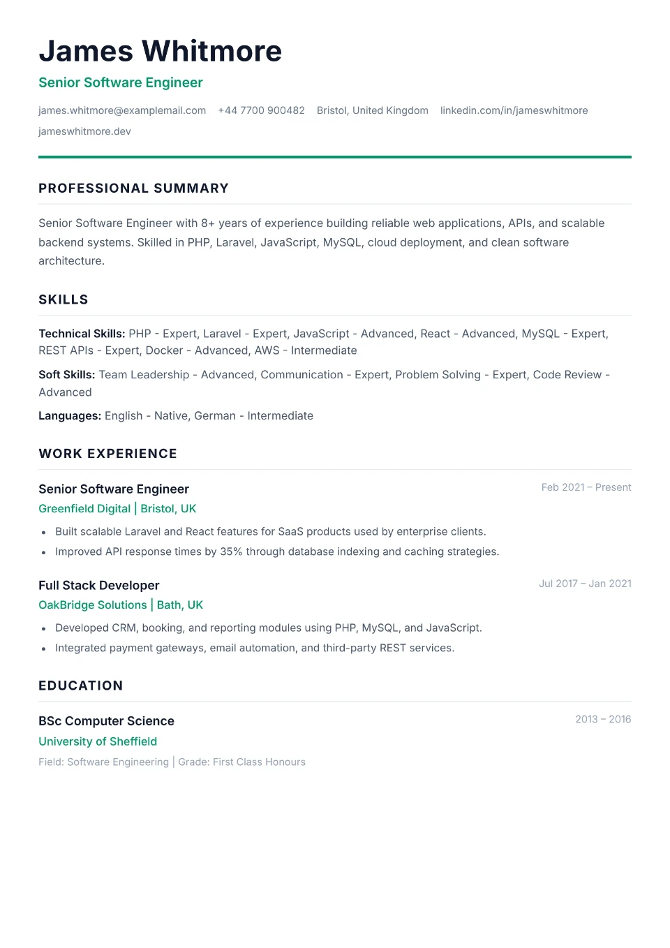 ATS Premium CV template preview