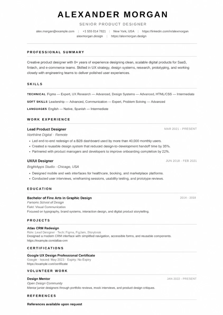 Charcoal Minimal CV template preview