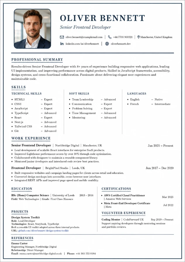 Classic Photo CV template preview