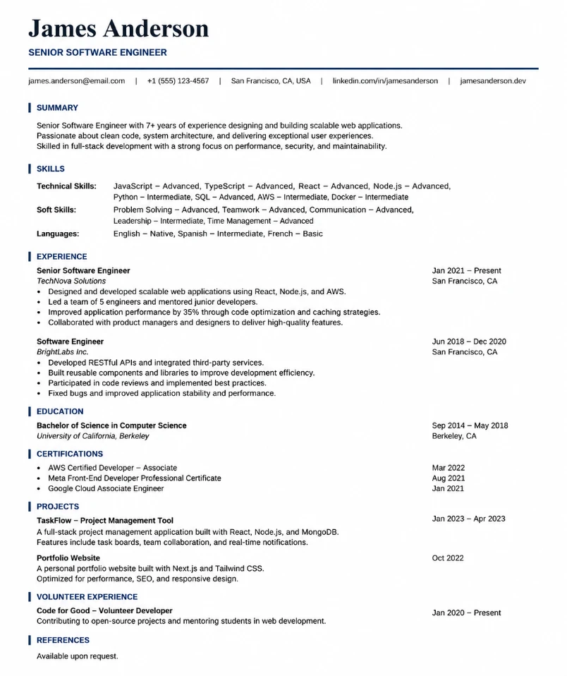 Elegant Minimal CV template preview