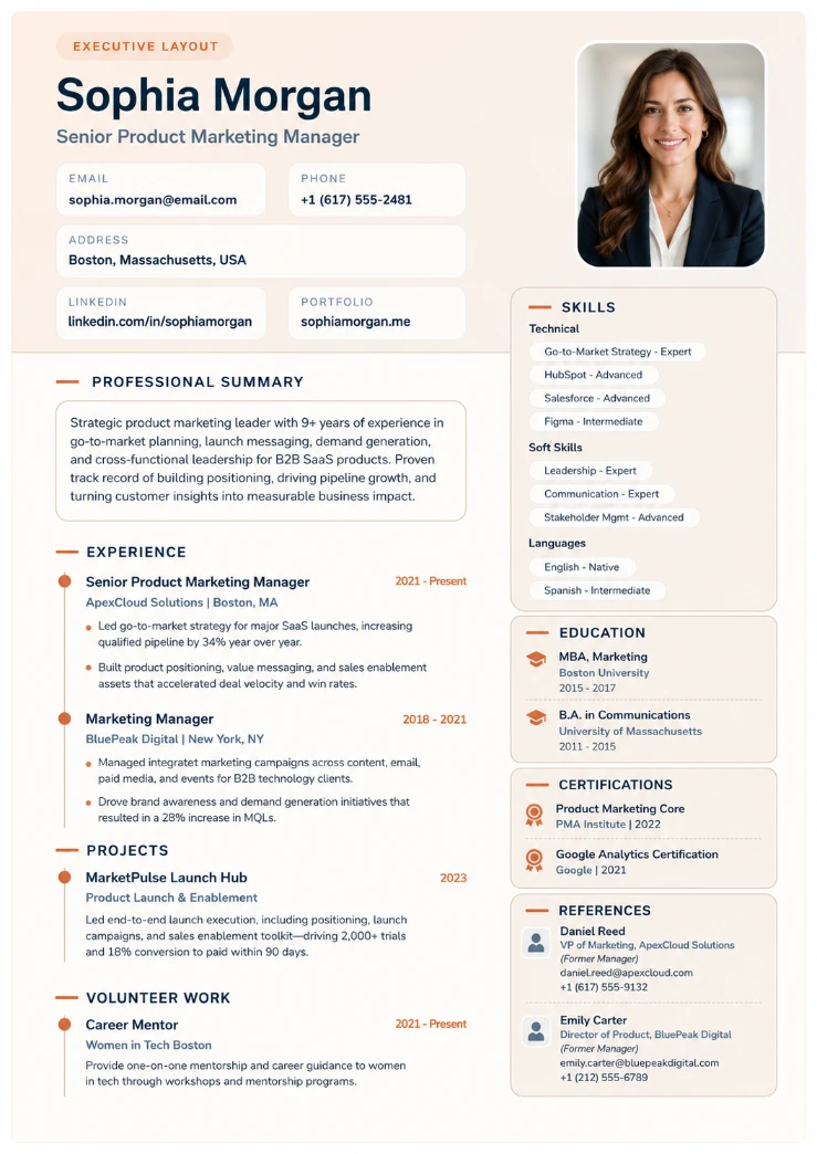 Executive Grid CV template preview