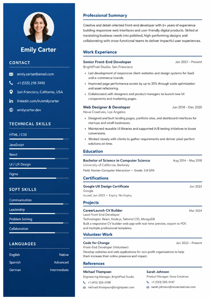 Modern Professional CV template preview