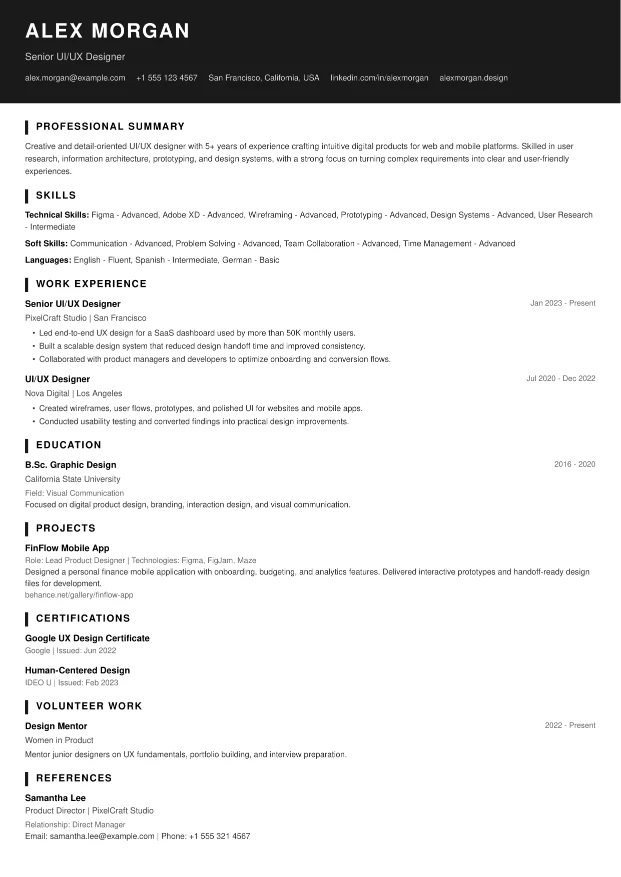 Mono Bold CV template preview
