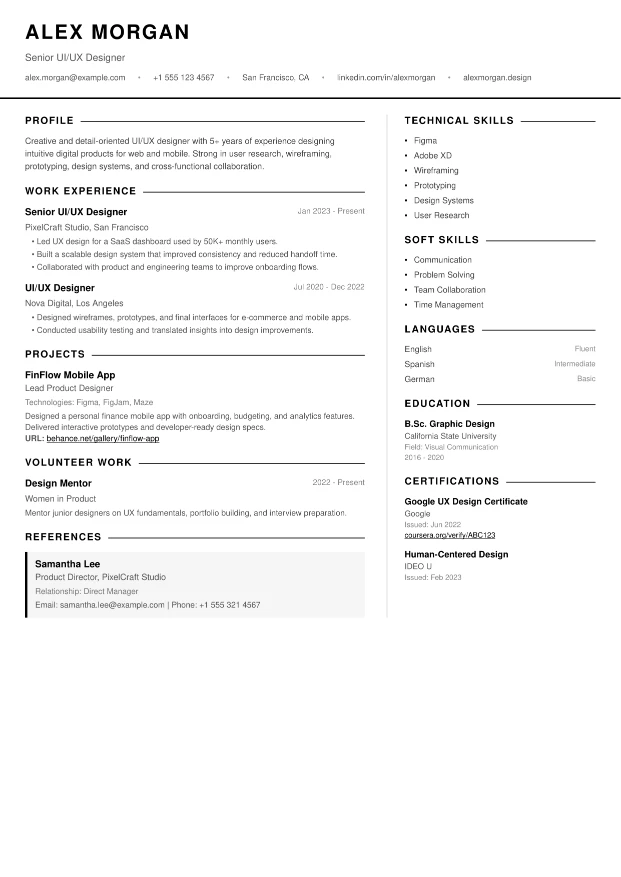 Mono Edge CV template preview