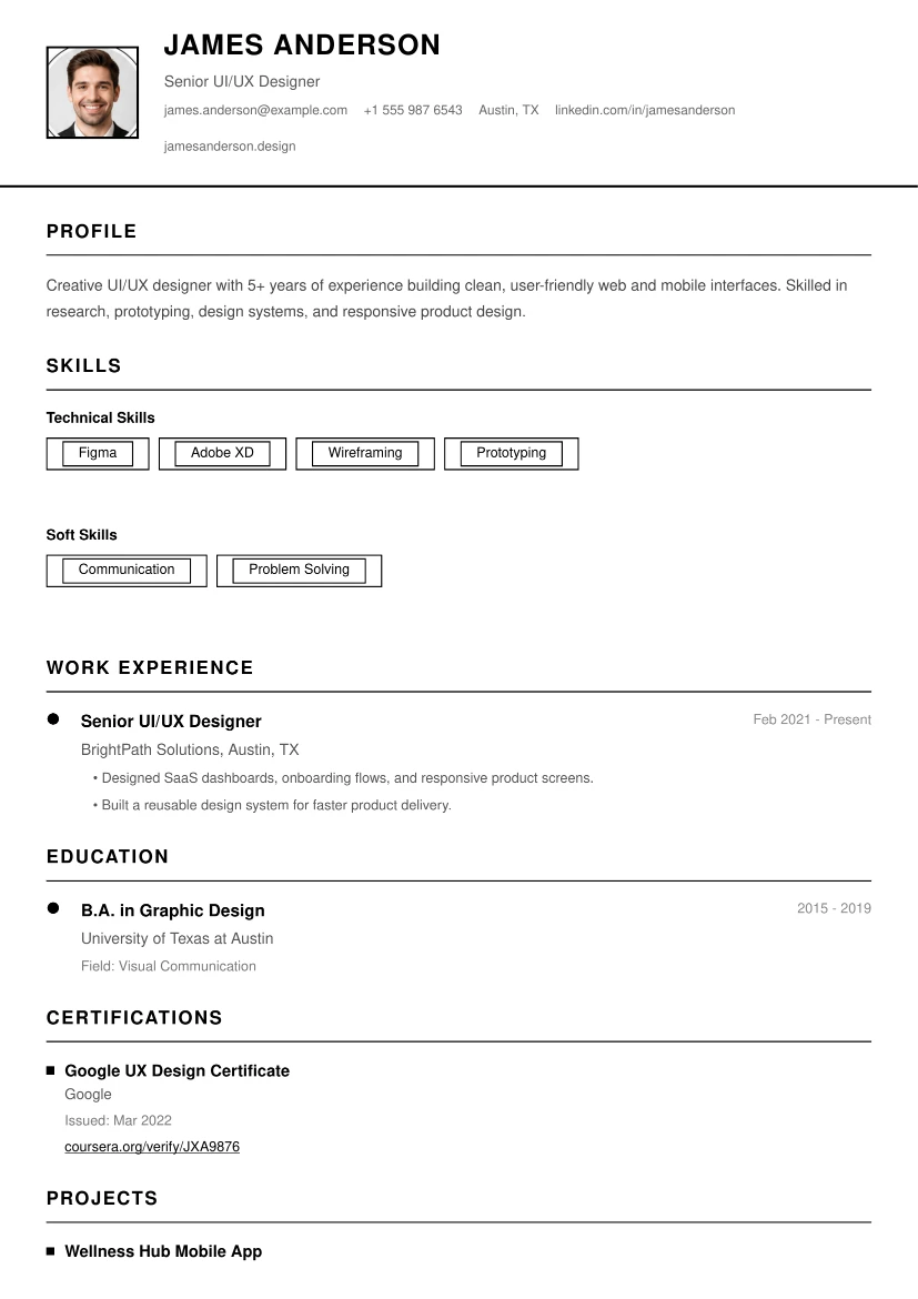 Mono Timeline CV template preview