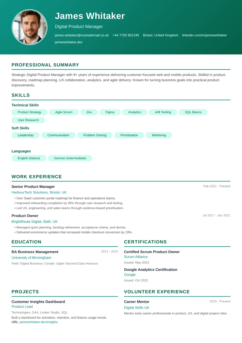 Photo Banner CV template preview