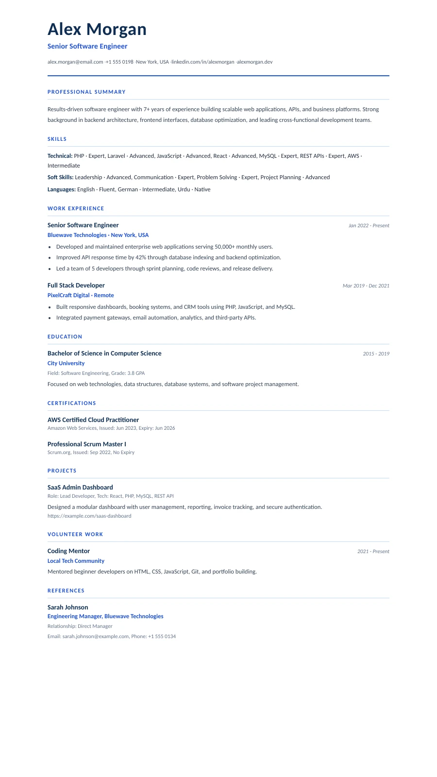 Polished Blue CV template preview