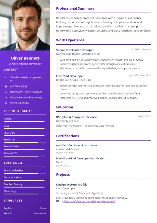 Vibrant Photo CV template preview