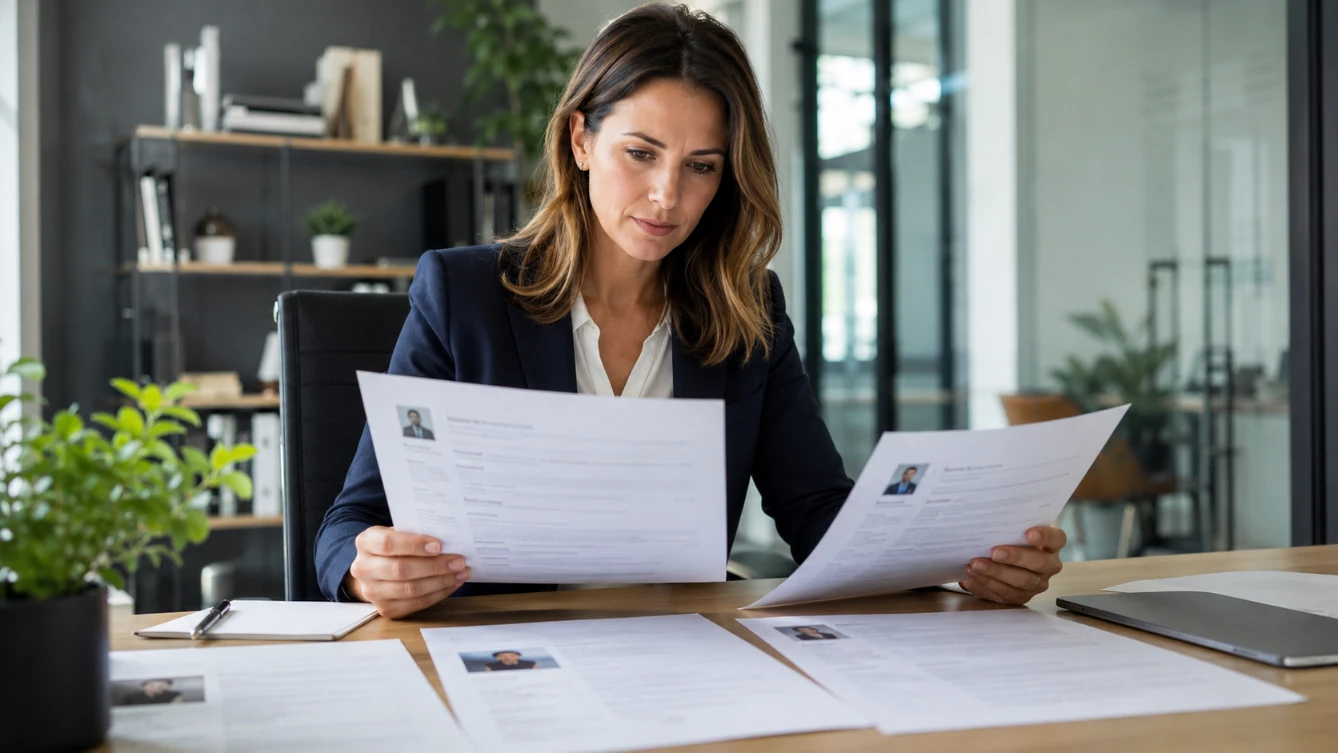 What recruiters look for in a CV — hiring manager reviewing job applications at desk