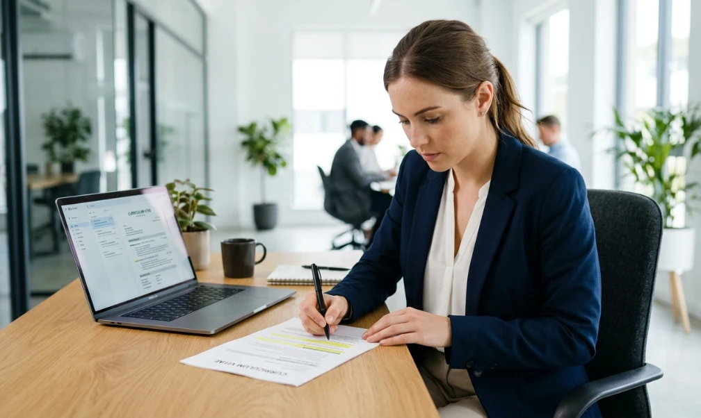 How to list work experience on a CV — professional writing work history on CV at desk