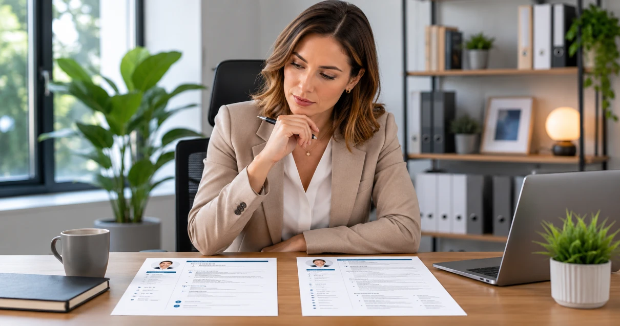 CV length guide — professional deciding between one page and two page CV at desk