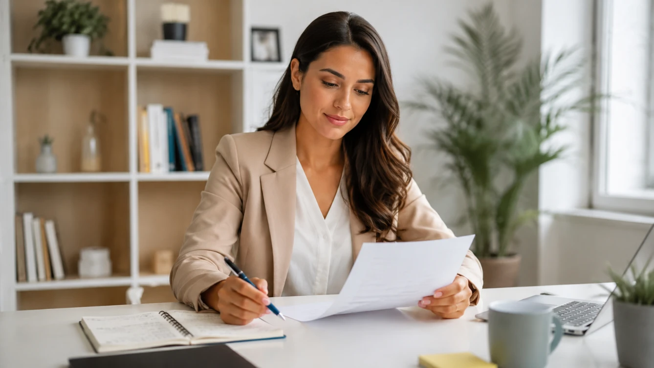 Career gaps on CV — professional confidently reviewing CV with career gap at modern desk