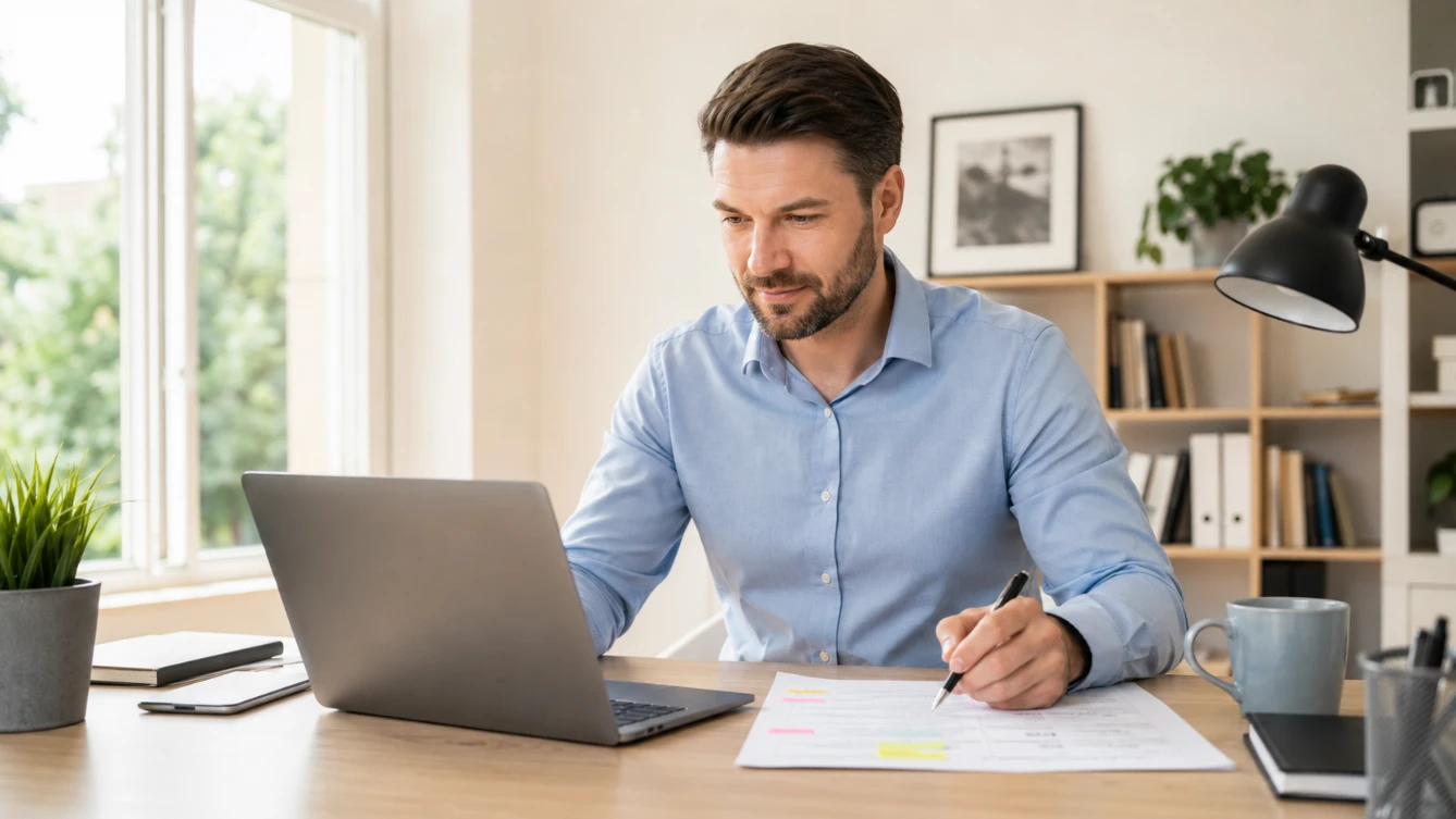 How to update your CV — professional refreshing and updating CV on laptop at modern desk