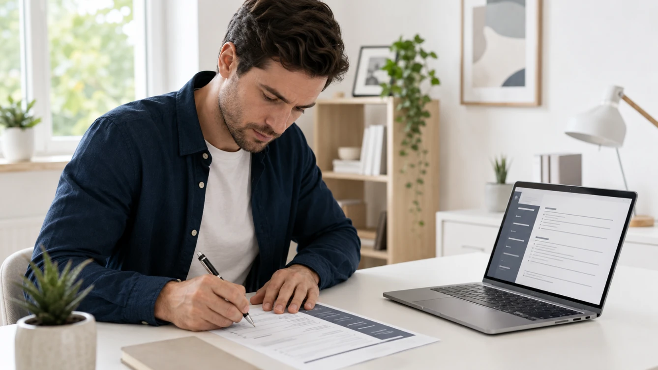 Work experience section CV — professional writing work history bullet points on CV at desk