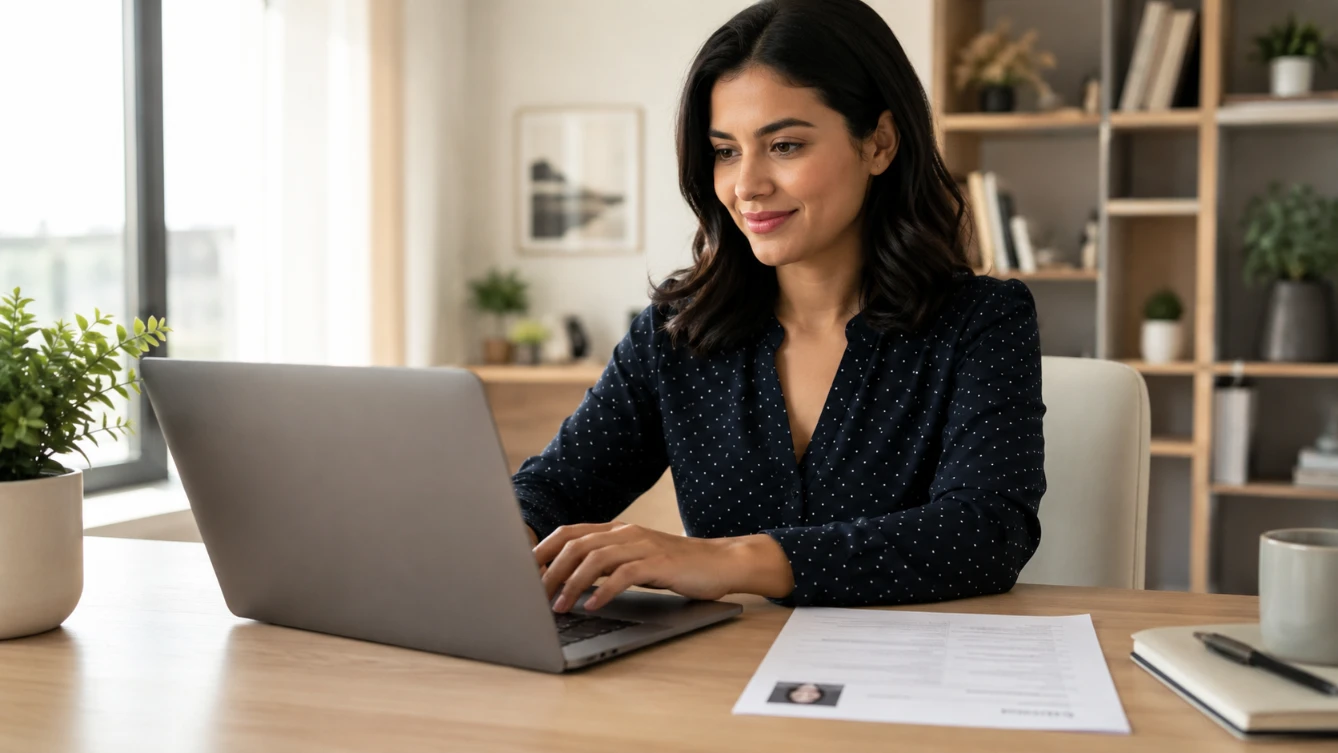 How to apply for jobs online — professional submitting job application on laptop at modern desk
