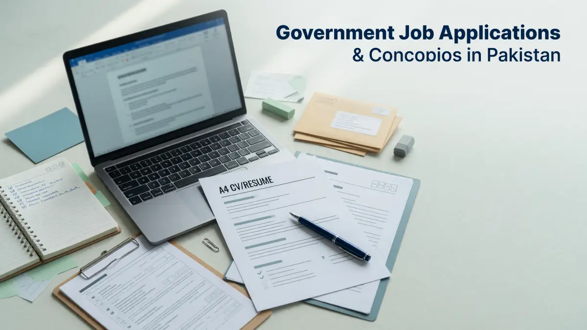 Professional CV writing workspace for a guide about CV for government jobs Pakistan